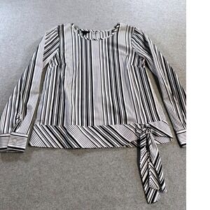 Talbots Blouse Women S Black White Excellent Striped Side Tie Long‎ Sleeve Top